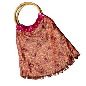Embroidered & Beaded Fringe Evening Bag With Bamboo Handle